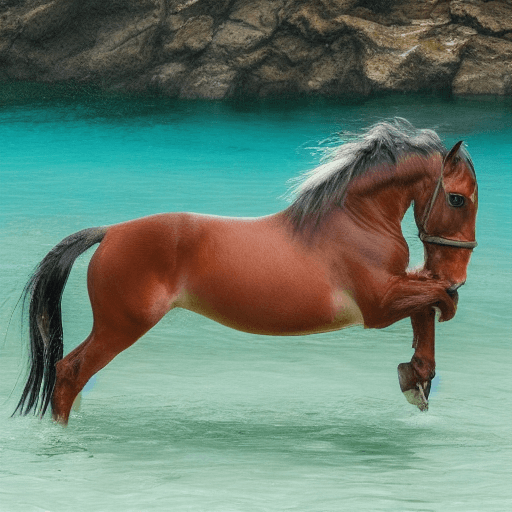 AI generated: horse swimming in cristal clear water
