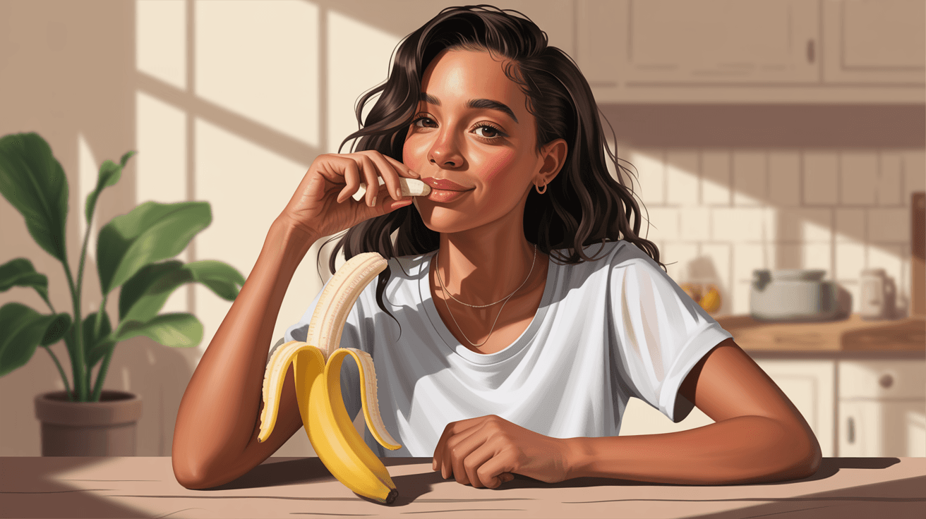AI generated: black girl of 25 years old, eating a banana
