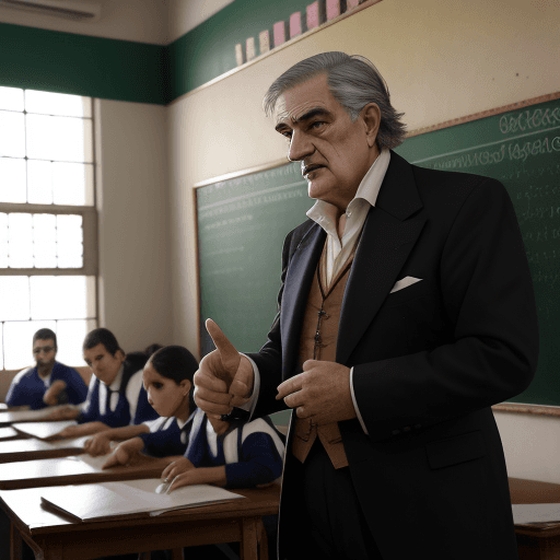 AI generated: don jose de san martin dando clases en la escuela
