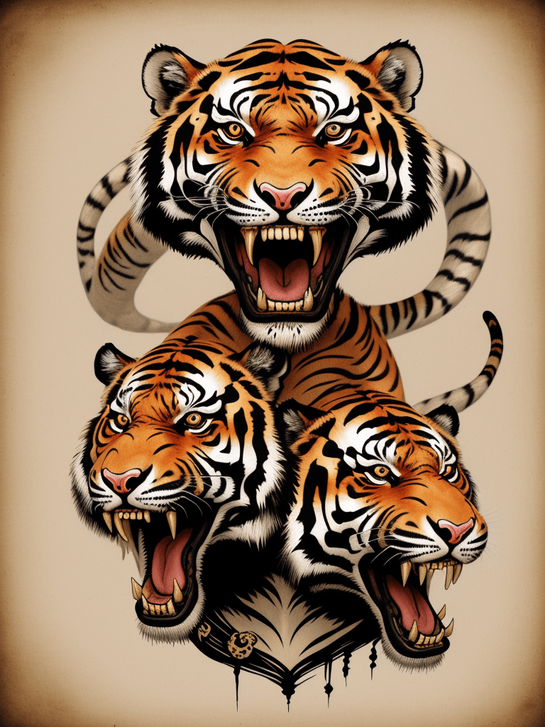 AI generated: High resolution Tiger and Skull Illustration with Japanese Style Art Background