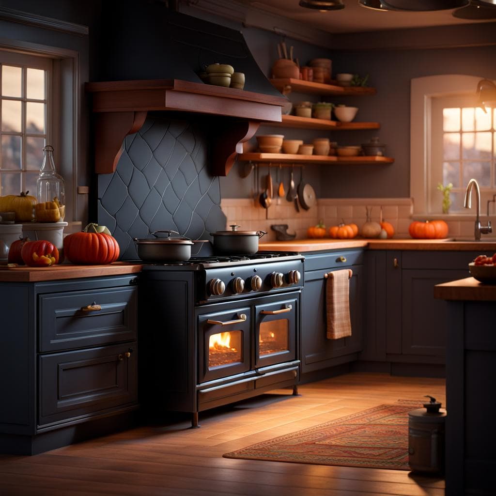 AI generated: A breathtaking interior luxurious cozy kitchen design with warm colors and wood  features, highly de...