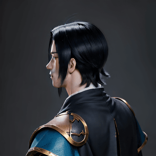 AI generated: dark, pfp, profile background, anime boy, character, fantasy, medieval, looking from behind at viewe...