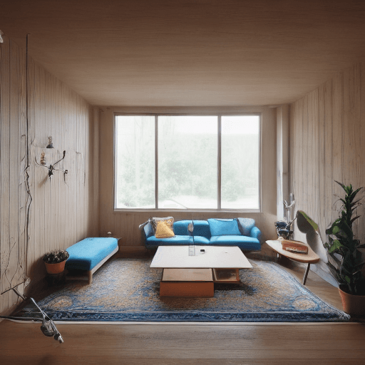 AI generated: High resolution photography interior design, dreamy sunken living room conversation pit, wooden floo...