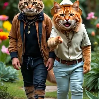 AI generated video: 2 cats pointing finger and laughing loud 