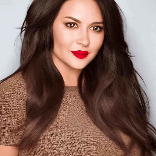 AI generated: has long, dark hair, which is often loose or slightly wavy. She has expressive brown eyes and full l...
