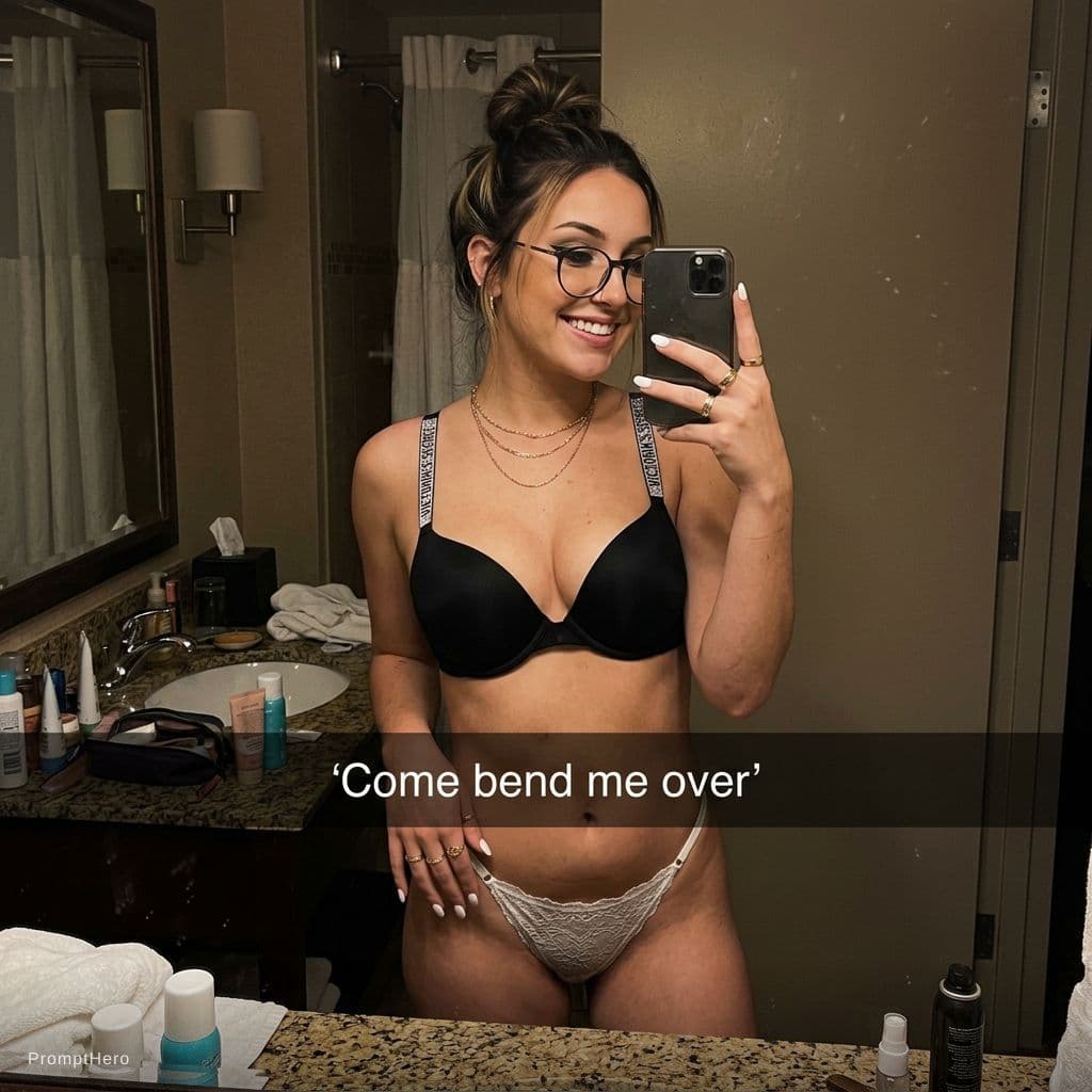 AI generated: {
  "shot_type": "mirror selfie sent via snapchat",
  "snapchat_caption": "Come bend me over",
  "ge...