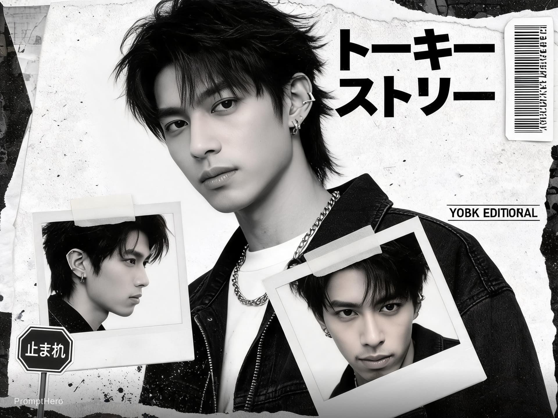 AI generated: Buat poster kolase editorial streetwear Jepang bergaya Y2K yang bold dengan estetika majalah fashion...