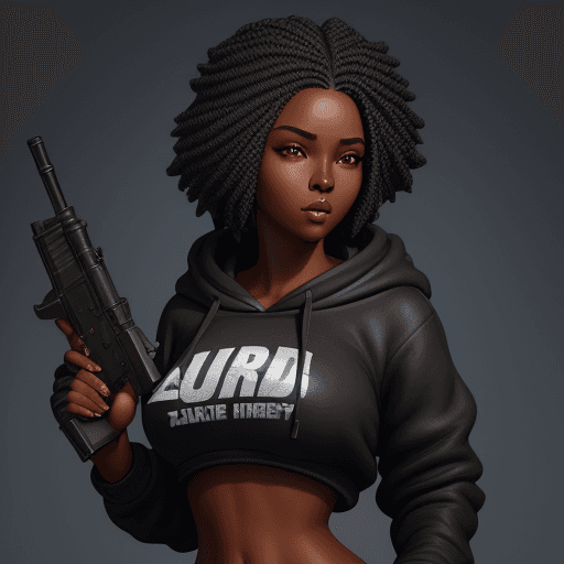 AI generated: dark skin, african american female,a statue of a woman holding a 380. gun, an airbrush painting, tre...
