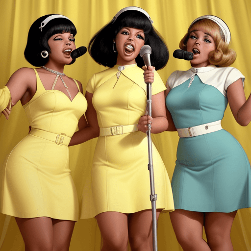 AI generated: A 1960s girl band featuring three members. One is an African American wheelchair user, the second is...