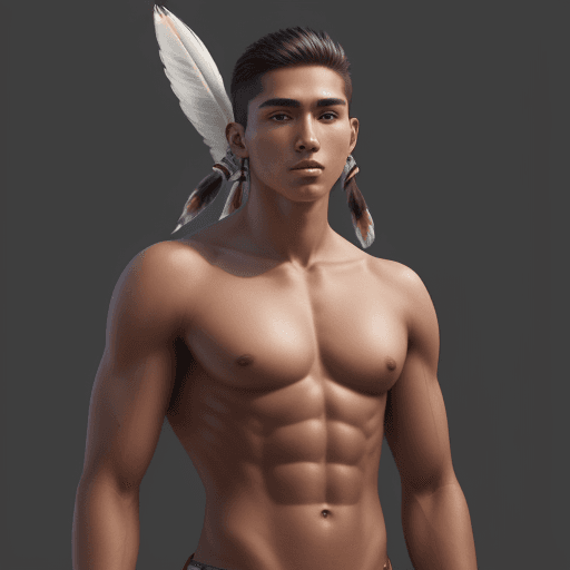 AI generated:  21 year old male, bare, full body, well built, nice young body, American Indian, hyper realism, hig...