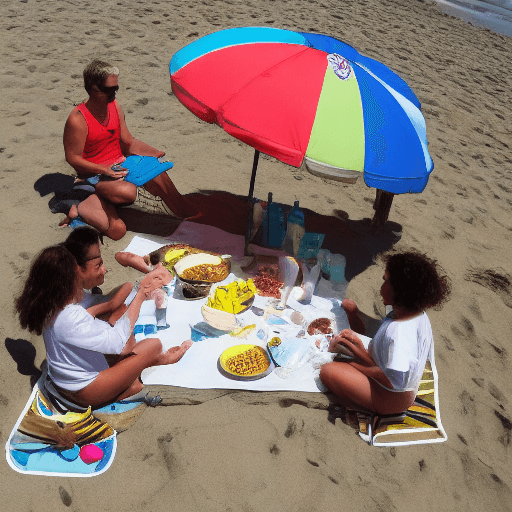 AI generated: A group of friends enjoying a day at the beach.The sun is shining and the sky is clear.Waves are gen...