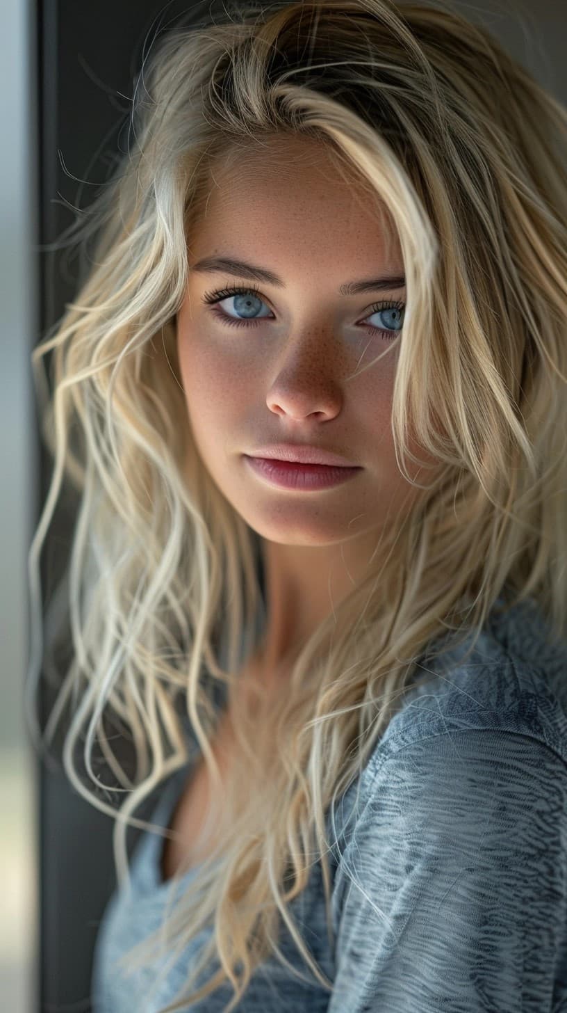 AI generated: a beautiful, top heavy blonde model --style  raw --ar 9:16 --stylize  400

