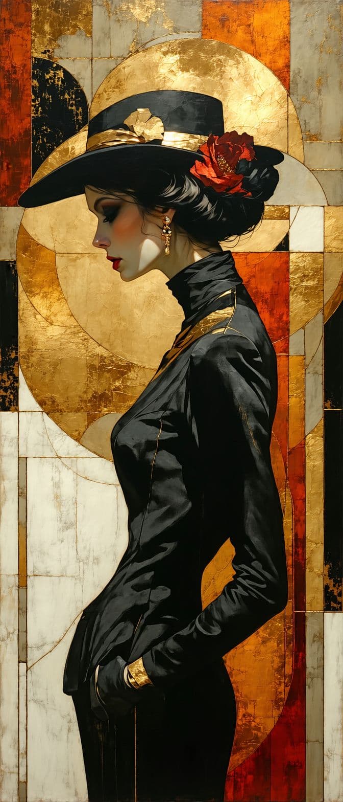 AI generated: Art Deco, 1920s style, roaring twenties era,  richly detailed portrait inspired by the techniques of...