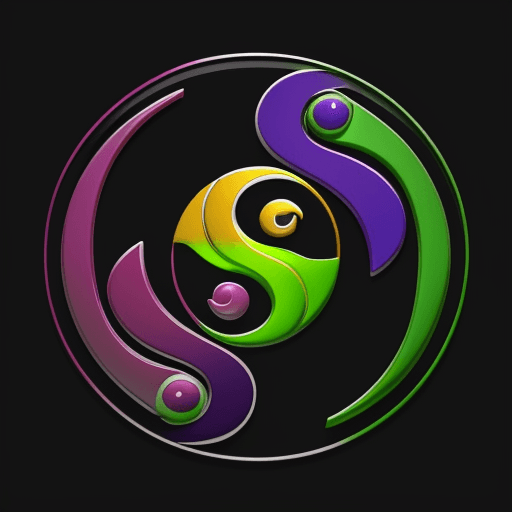 AI generated: logo design green purple yin and yang well represented and without deformation and with red flames a...