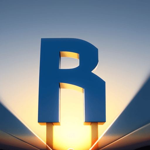 AI generated: a bright contrast yellow small letter "e" in blue sky during sunset, slightly rotated in horizontal ...