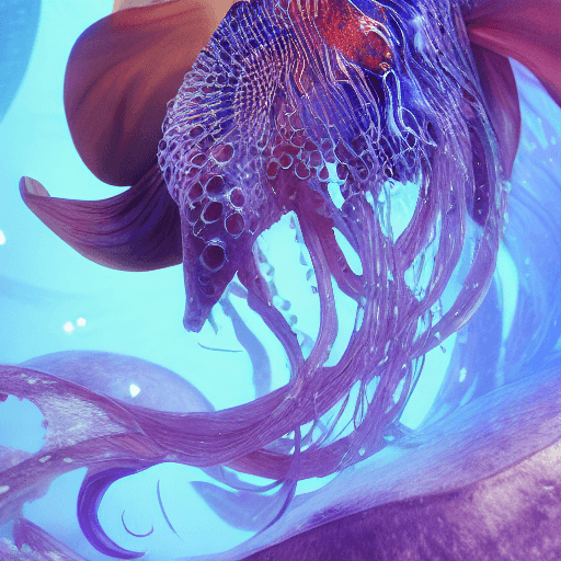 AI generated: Goddess close-up portrait ribcagel. jellyfish phoenix head, nautilus, orchid, skull, betta fish, bio...