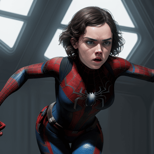 AI generated: DAISY RIDLEY IN A SPIDER-WOMAN COSTUME