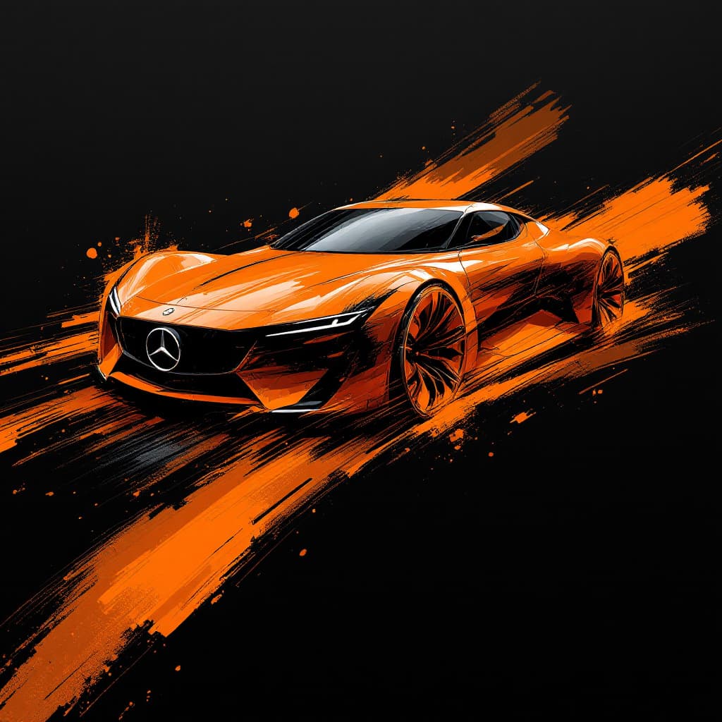AI generated: artistic, abstract art, sweeping strong brush strokes in shades of deep orange against a solid black...