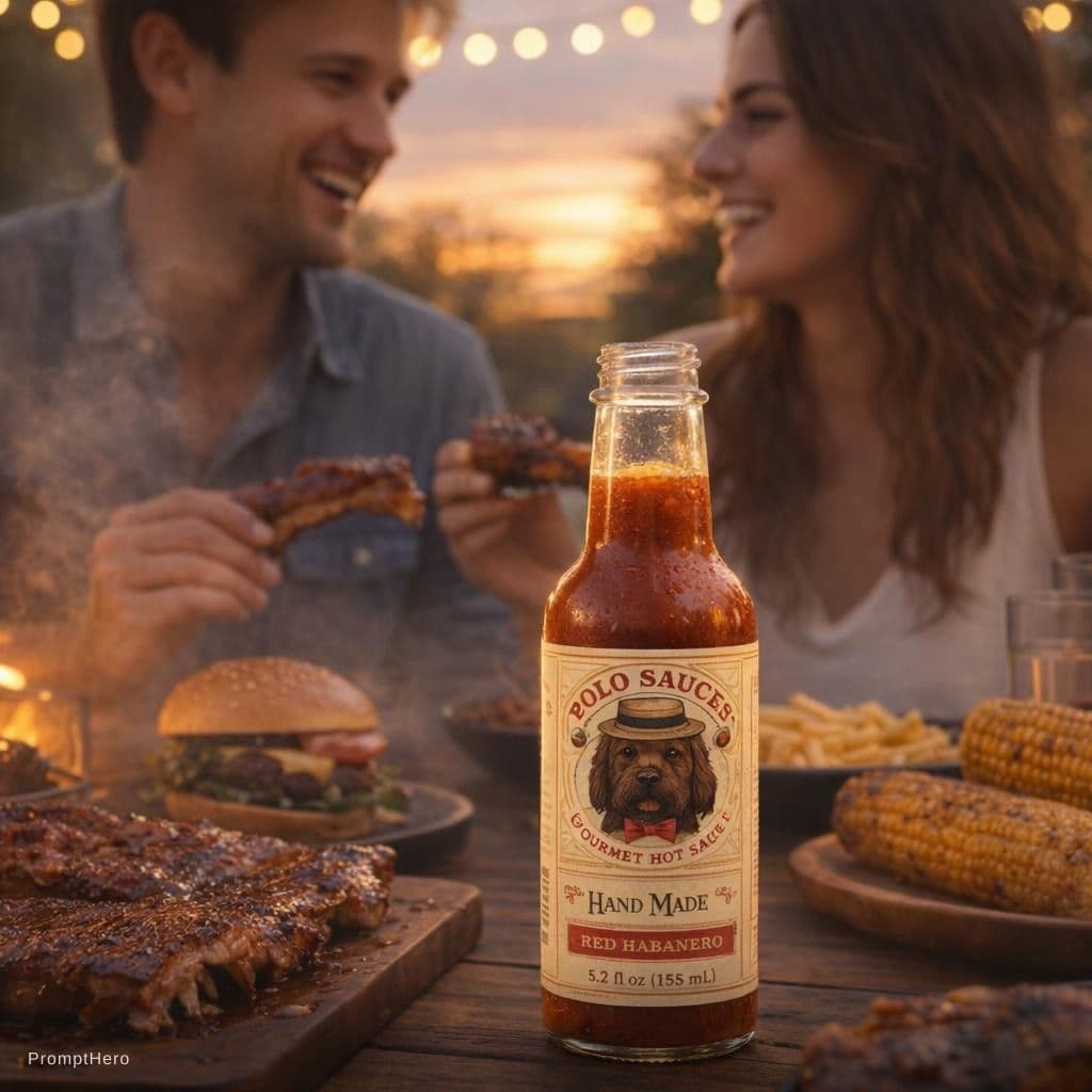 AI generated: ultra realistic lifestyle product photography, cinematic backyard BBQ at sunset, warm golden hour li...