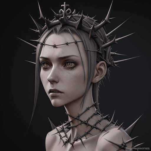 AI generated: 3d model, beautiful skinny girl in crown of thorns, more spikes, in the style of realistic and hyper...