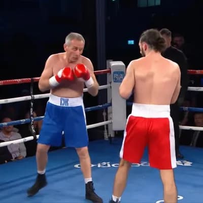 AI generated video: Jose Maria Aznar is fighting in a boxing match against Pablo Iglesias