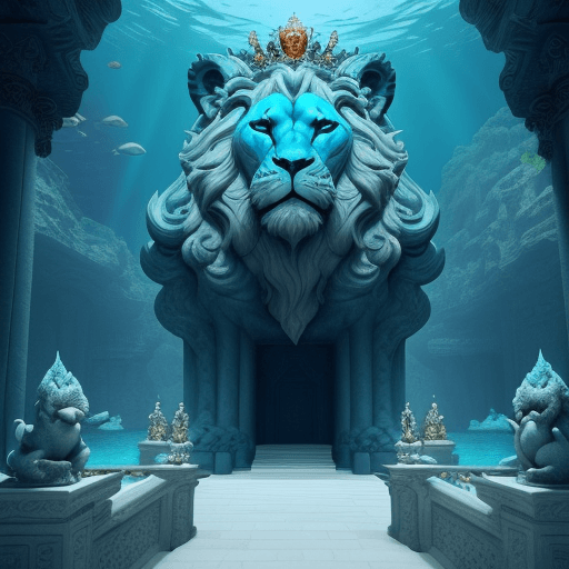 AI generated: In the deep sea, in the sea, the palace of the underwater world is built on the mountain, and a huge...