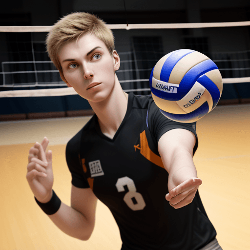 AI generated: A Smart volleyball with sensors that tracks hand positioning being hit by a male volleyball player.