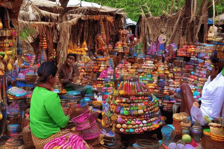 AI generated: tribal haat in India, people selling products in jungle digital art