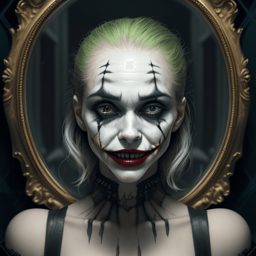 AI generated: Portrait of a very beautiful girl in the image of the Joker in the style of Christopher Nolan, you c...