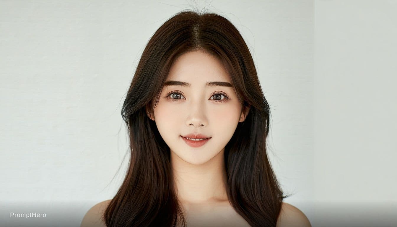 AI generated: young asian woman, soft oval face, delicate facial structure, almond-shaped eyes, natural straight e...