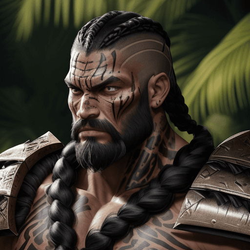 AI generated: He is an Amazon jungle warrior and toned man, with pronounced facial features and a determined and f...