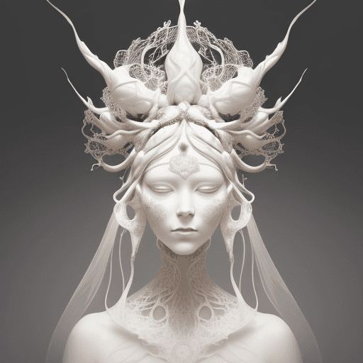 AI generated: Generate a surreal portrait of an enigmatic figure with a porcelain-white face, partially obscured b...