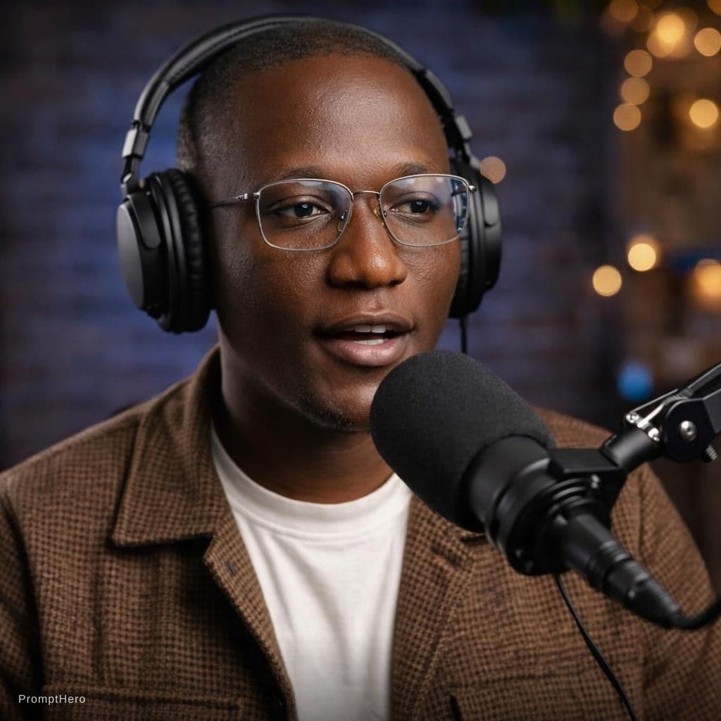 AI generated: A man talking on podcast 