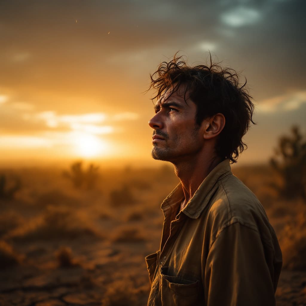 AI generated: A person standing in the middle of the Brazilian Caatinga, gazing into the distant horizon with a ti...