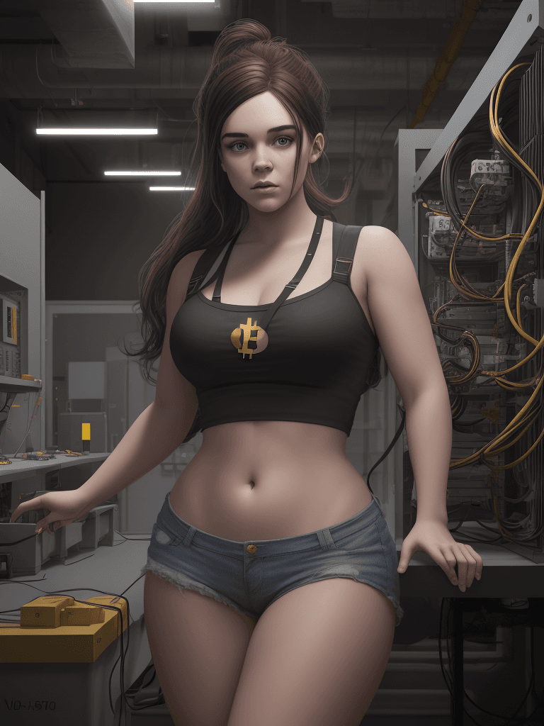AI generated: ((Bella Poarch)) in a bitcoin mining lab, photorealism --v 5