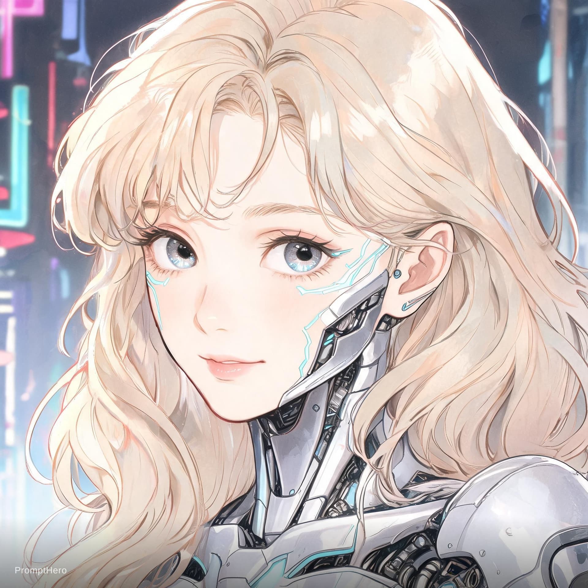 AI generated: Young beautiful female cyborg, artwork by Marc Davis --no helmet --ar 4:5 --personalize eyk44g2 --st...