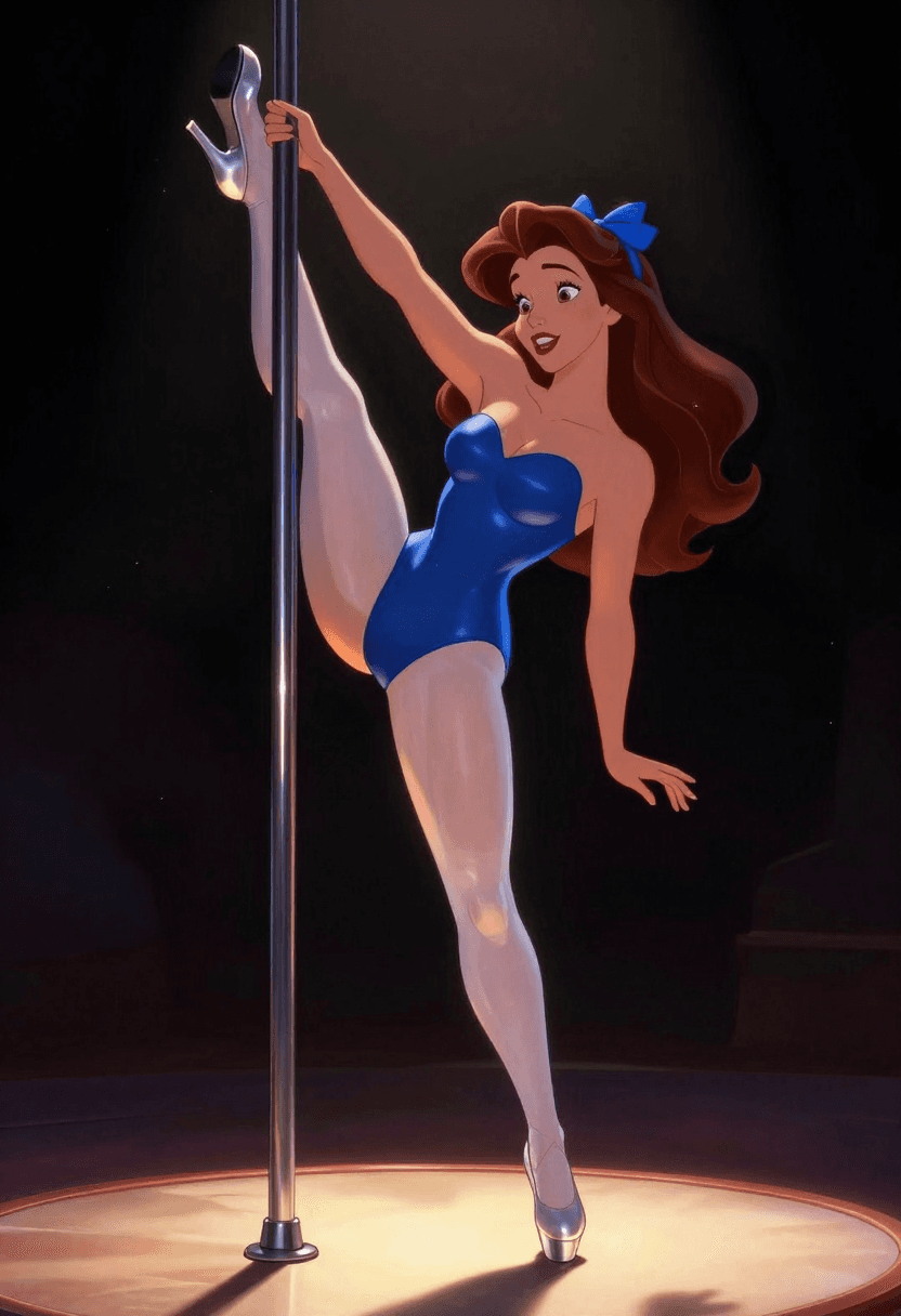 AI generated: The image presents a stylized digital illustration of Belle from Disney's "Beauty and the Beast," re...