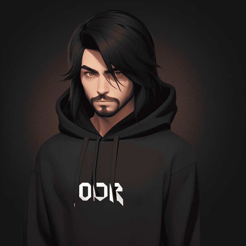 AI generated: Create 1 male character, solo, wearing Hoodie, small short beard, long straight black hair,  simple,...