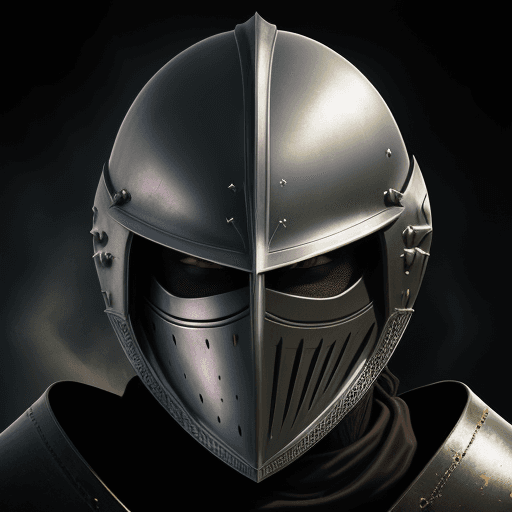 AI generated: close up portrait of knight helmet, photo realistic, 8k, sharp, smooth, dark colors, high contrast, ...