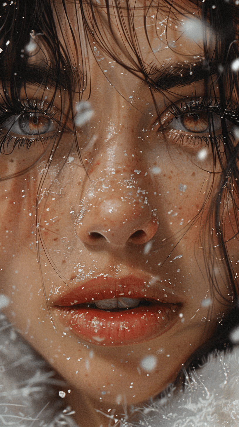 AI generated: close-up photo, in the style of xiaofei yue, snow scenes, steve hanks, white and silver, normcore, c...