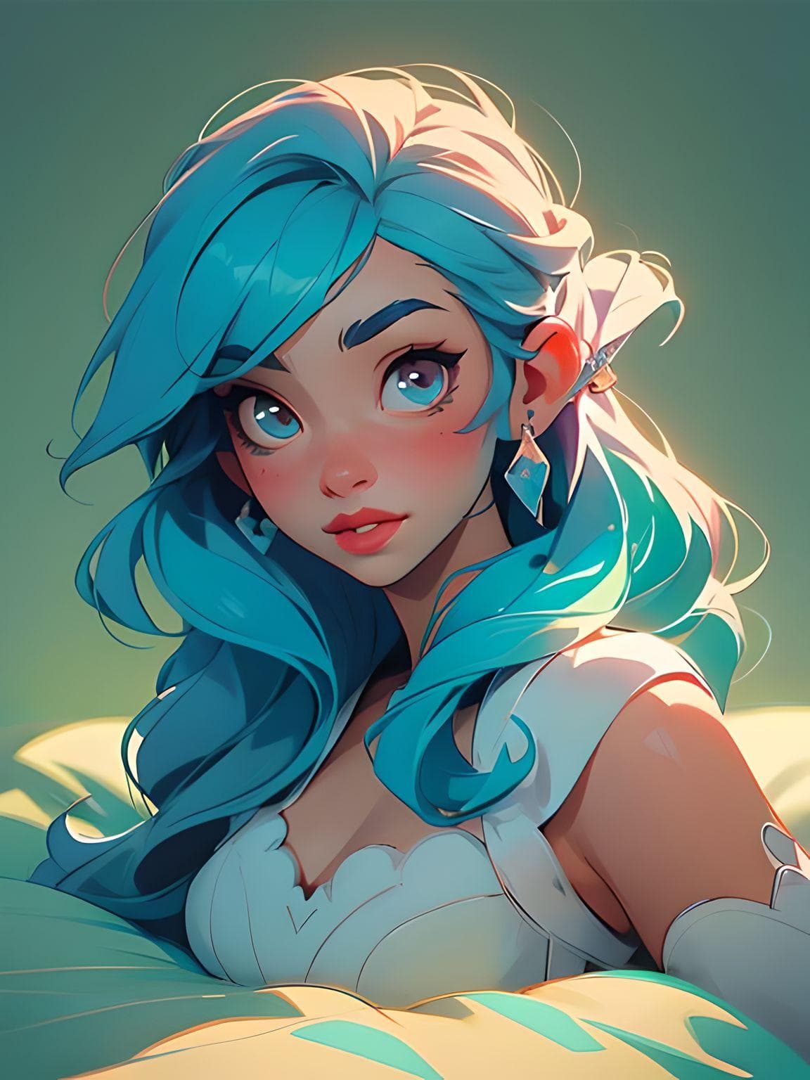 AI generated: a beautiful woman laying on top of a bed, tumblr, digital art, cute colorful adorable, avatar image,...