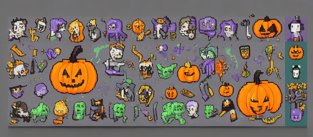 AI generated: Halloween + pixel art banner + pixel art style + cover art style + illustration