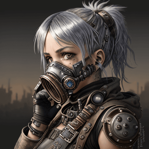 AI generated: <lora:SteamPunkMachineryv2:0.5> SteamPunk a close up of a person wearing a gas mask, cyberpunk art, ...
