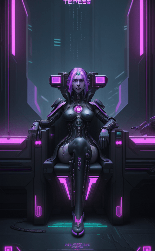 AI generated: Cyberpunk The Empress Tarot Card, Words "The Empress", High Contast, Neon, Cyberpunk, Futuristic, Sc...