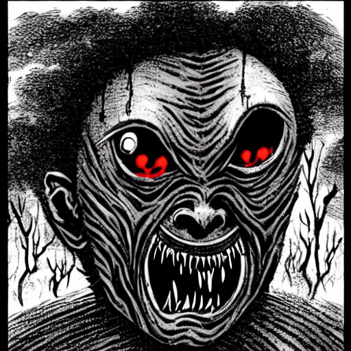 AI generated: Horror black creature,scary old demon,sore face,