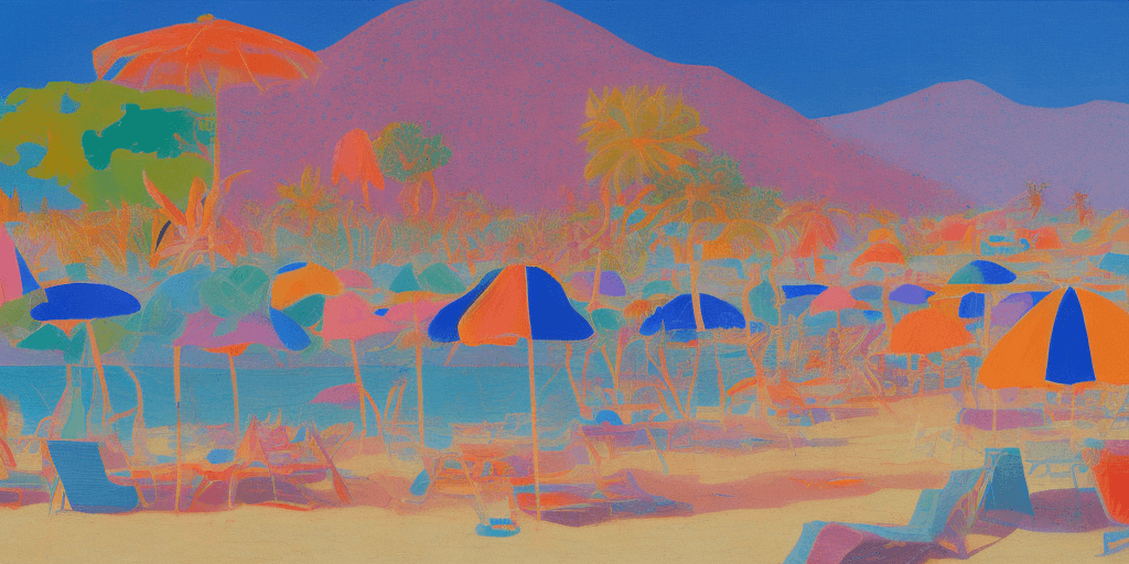 AI generated: epic scene, beach, david hockney