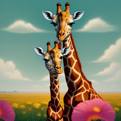 AI generated: giraffe in flowers by artist arne thun, in the style of natalia rak, 8k resolution, vintage aestheti...