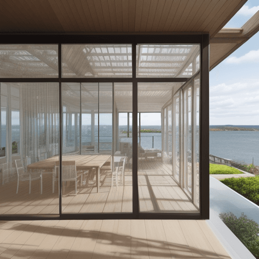 AI generated: A tall image depicting a hand-drawn architectural plan of a modern glass house, meticulously sketche...