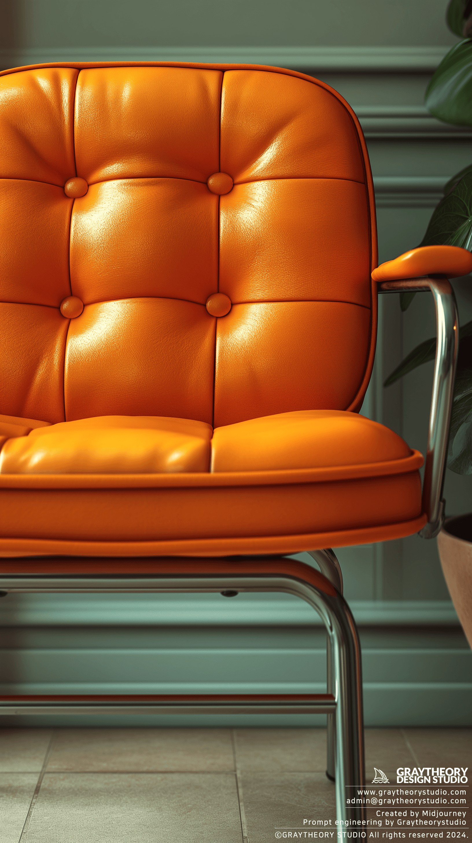 AI generated: minimalism chair detail, studio setting,a Hasselblad X1D II 50C, 90mm lens, stainless steel and oran...