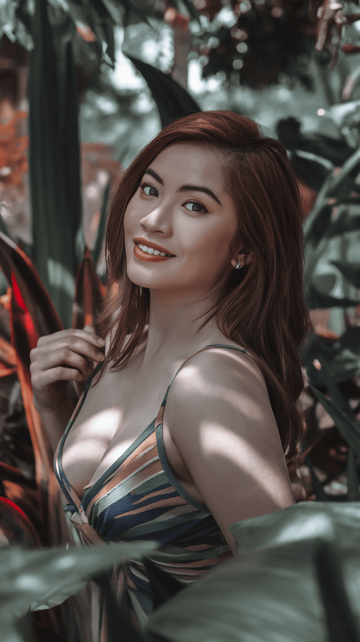 AI generated: A head to knee photo of a Filipino woman, mid 30s, with brown hair, wearing a low-cut summer dress,,...